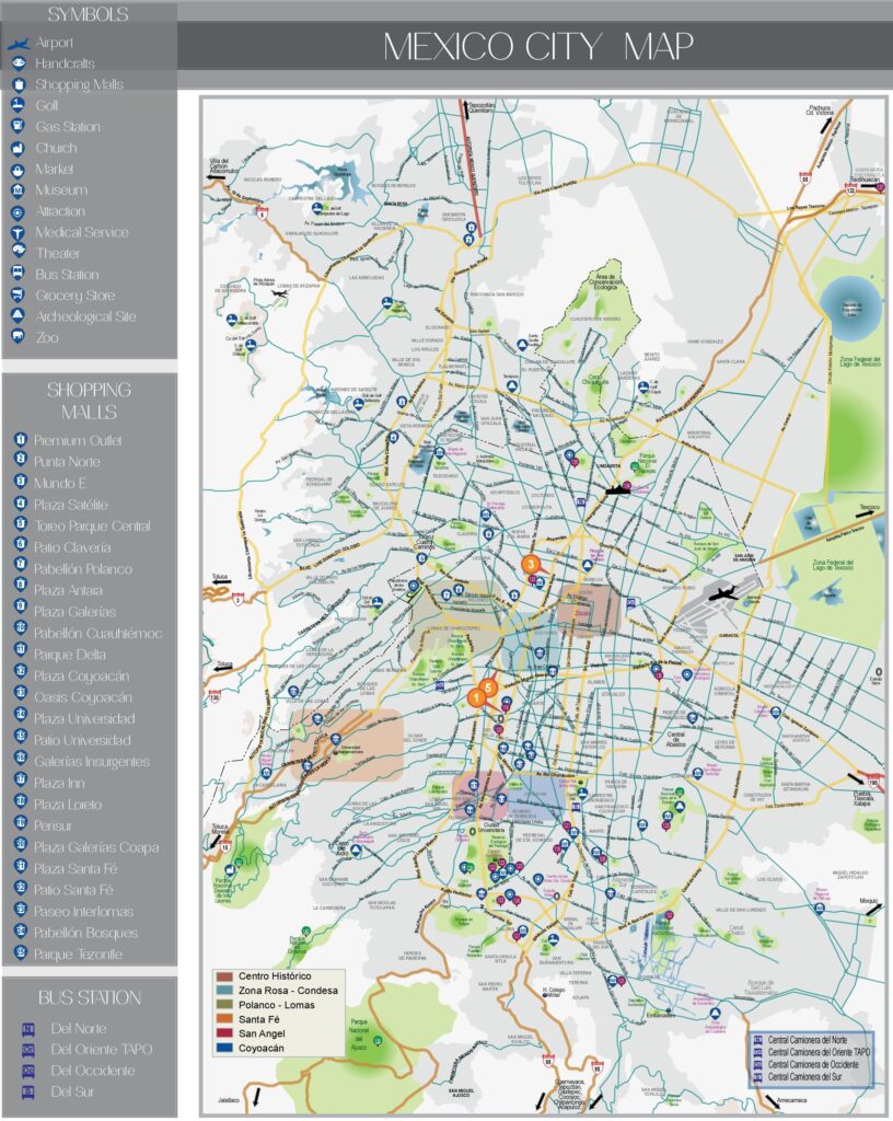 Carte touristique de la ville de Mexico.