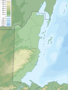 Carte physique vierge du Belize.