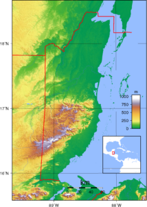 Carte topographique du Belize.