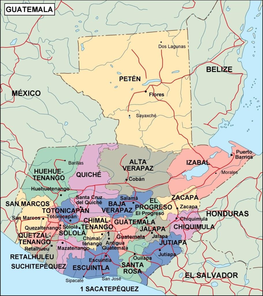 Carte politique du Guatemala.