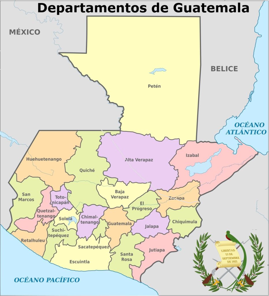 Carte des départements du Guatemala.