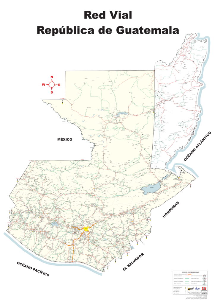 Carte routière du Guatemala.