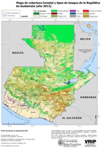 Carte du couvert forestier et des types de forêts du Guatemala en 2012.