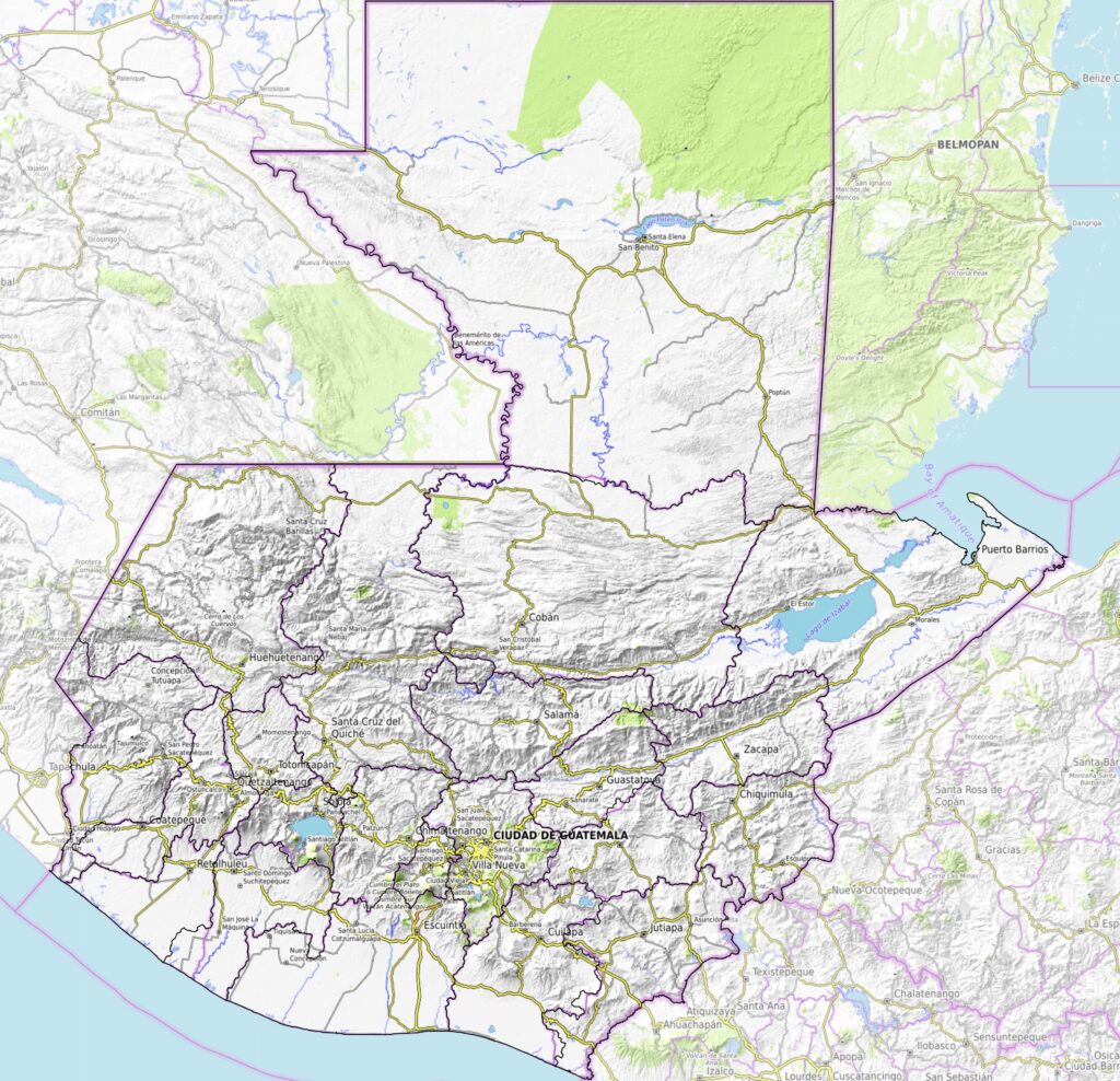 Carte physique du Guatemala.