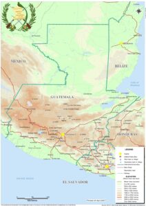 Carte topographique du Guatemala.