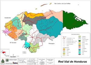 Carte du réseau routier du Honduras en 2004.