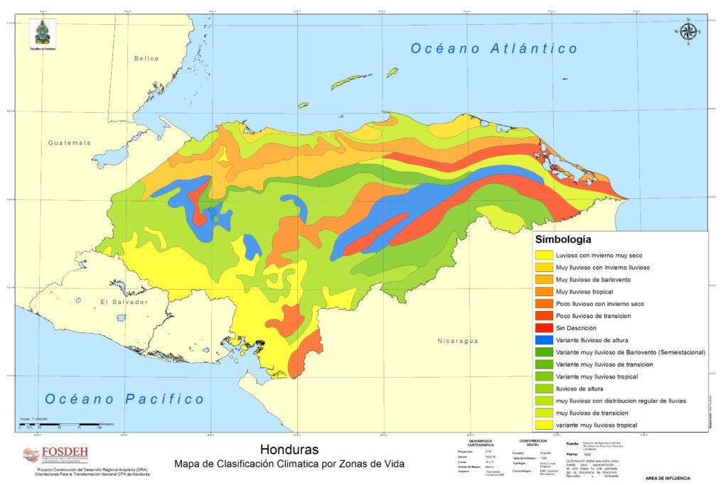 Carte climatique du Honduras.