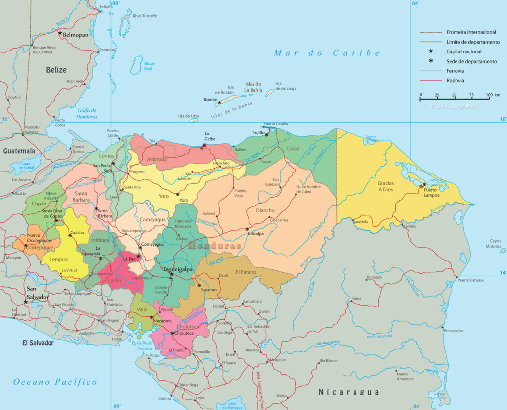 Carte politique du Honduras.