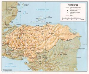 Carte en relief ombré du Honduras.