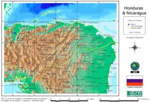 Carte physique de l'est du Honduras.