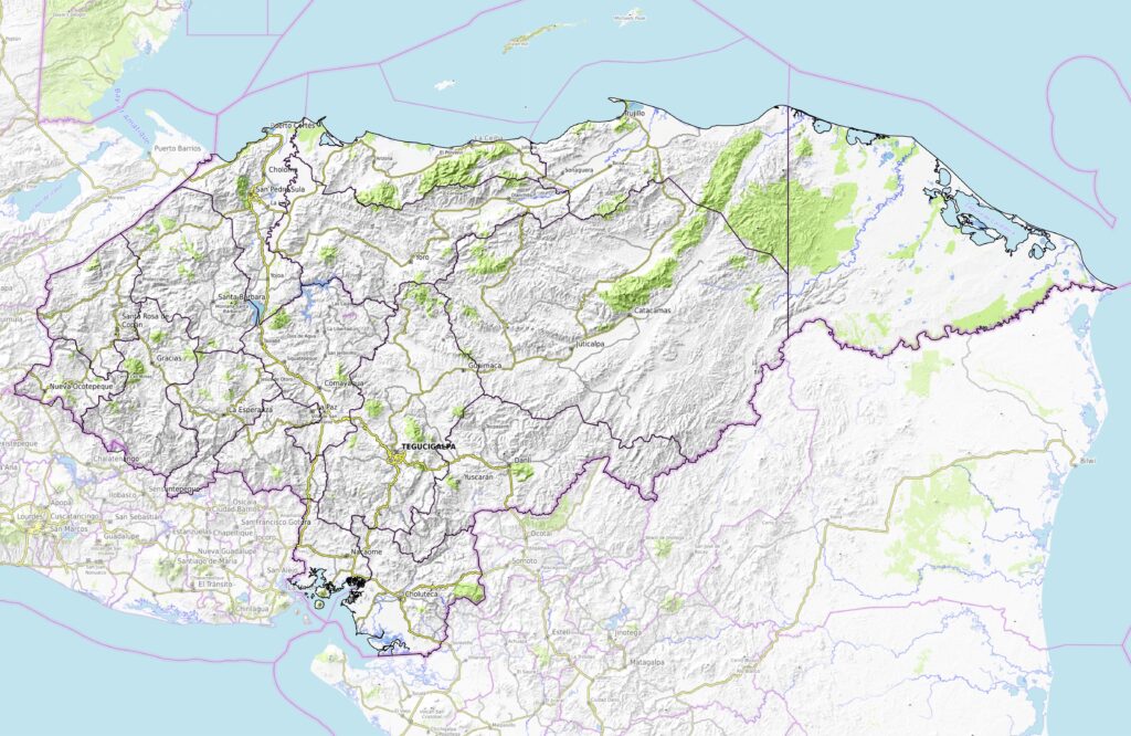 Carte physique du Honduras.