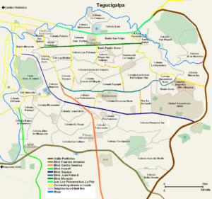 Carte de la zone contemporaine de Tegucigalpa.