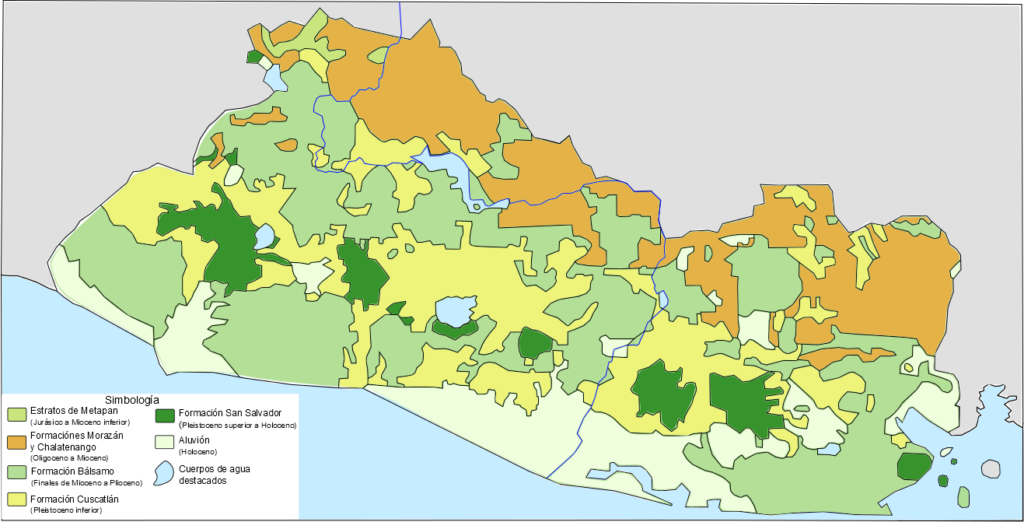 Carte géologique du Salvador.