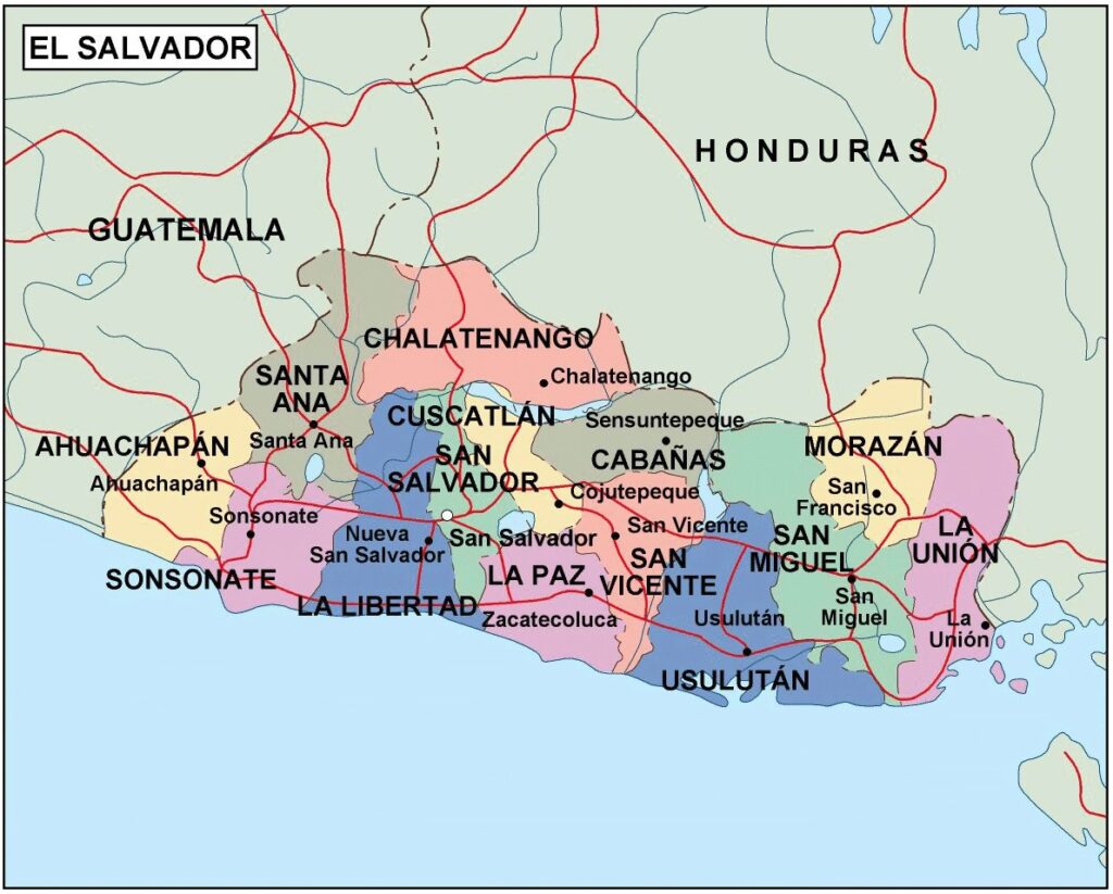 Carte politique du Salvador.