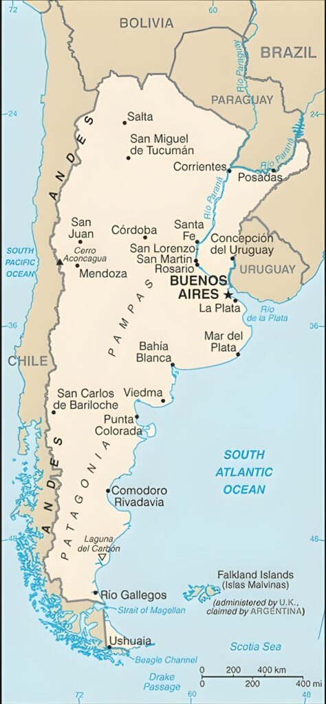 Carte des principales villes d'Argentine