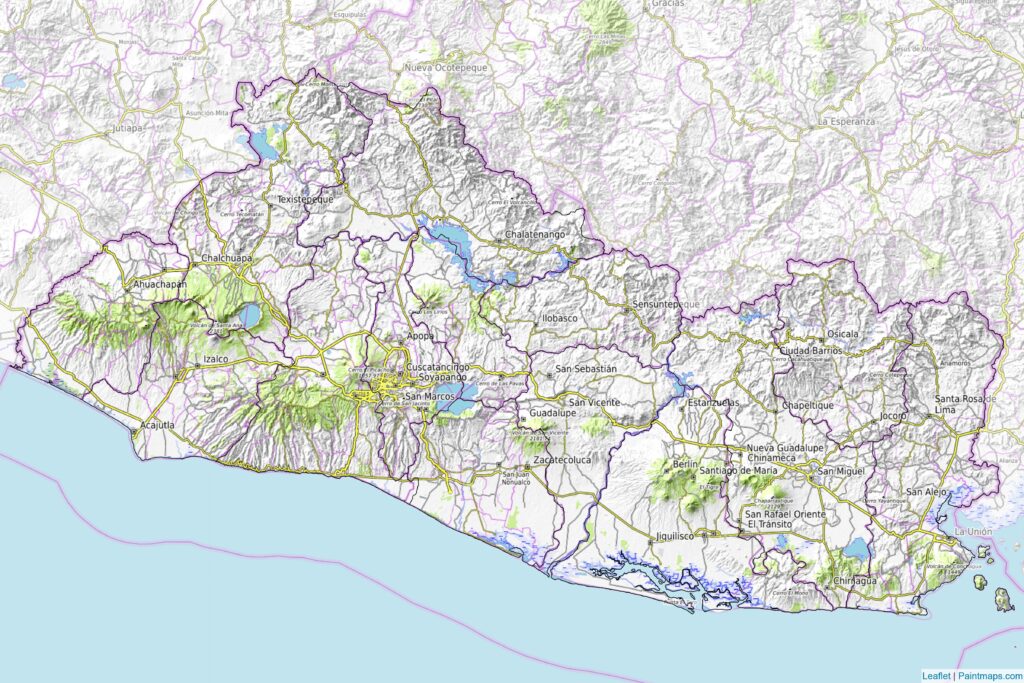 Carte physique du Salvador.