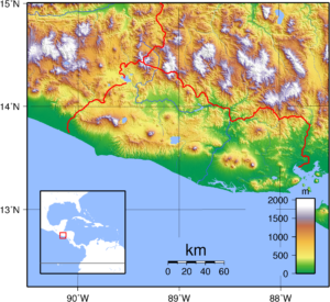 Carte topographique du Salvador.