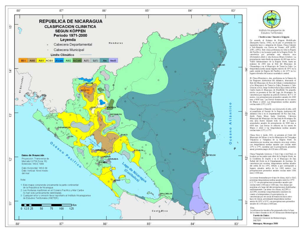 Carte climatique du Nicaragua.