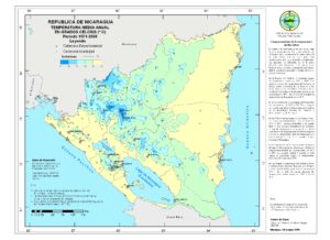 Carte des températures moyennes au Nicaragua.