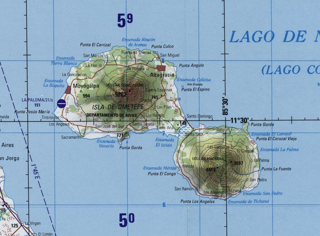 Carte de l'île d'Ometepe.