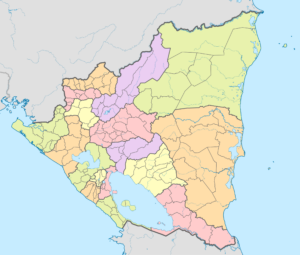 Carte politique administrative vierge du Nicaragua.