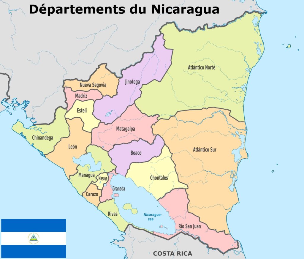 Carte des départements du Nicaragua.