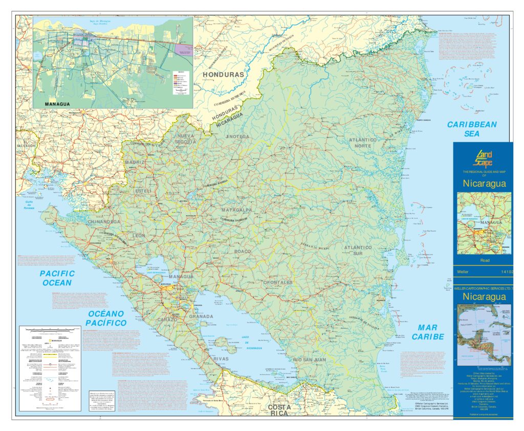 Carte routière du Nicaragua.