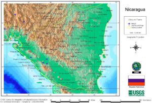 Carte en relief du Nicaragua.