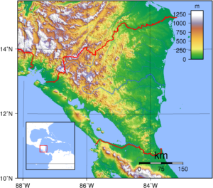 Carte topographique de la république du Nicaragua.