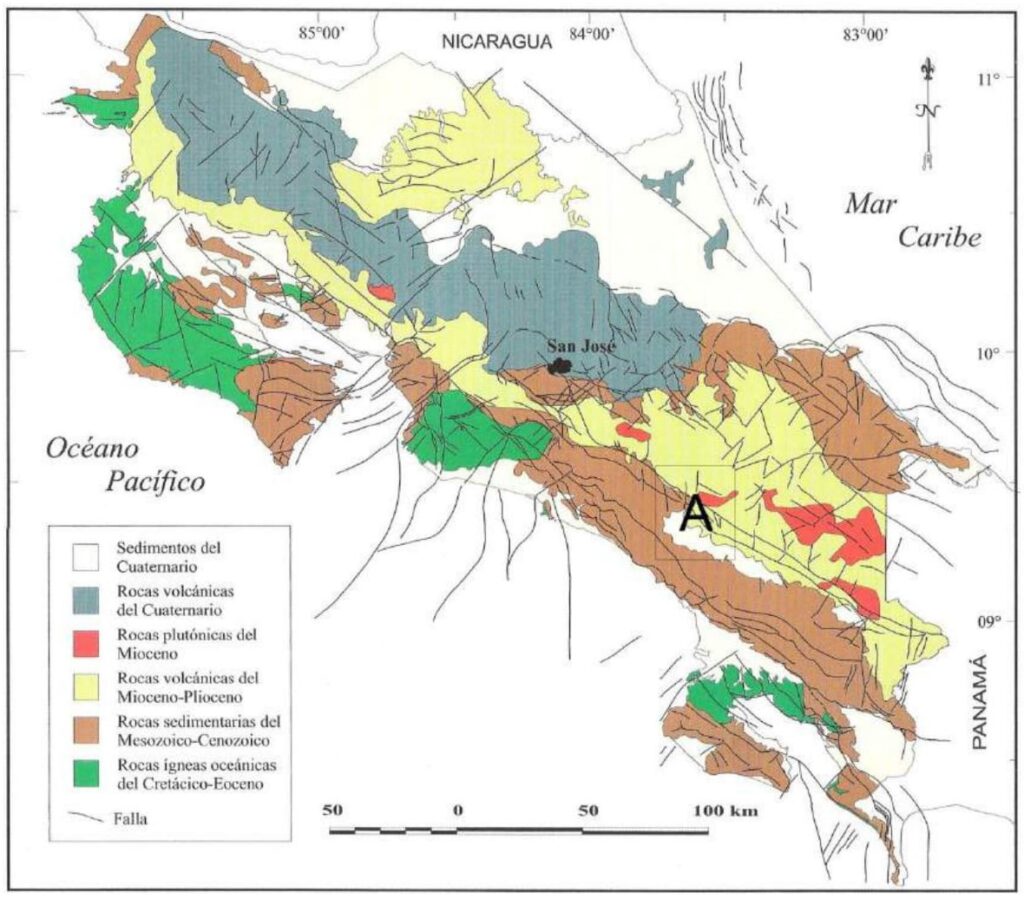 Carte géologique du Costa Rica.