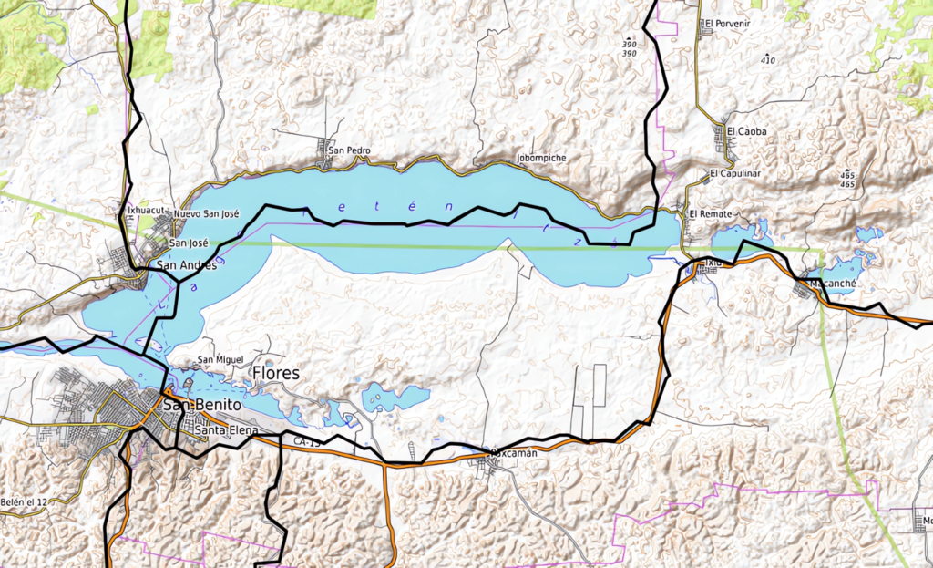 Carte du lac Petén Itzá.