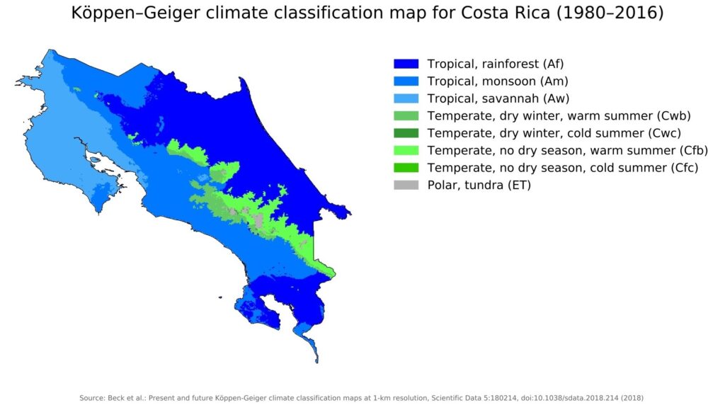 Carte climatique du Costa Rica.