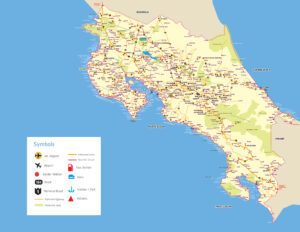 Carte routière de la république du Costa Rica.