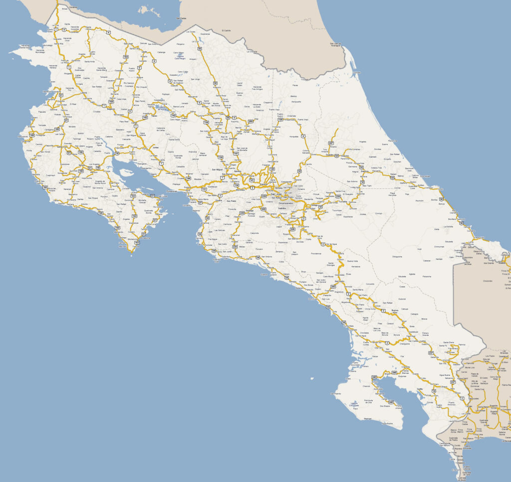 Carte routière du Costa Rica.