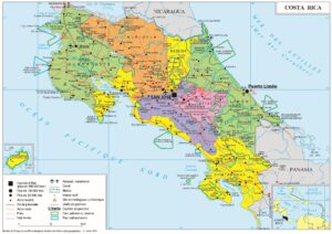 Carte politique de la république du Costa Rica.