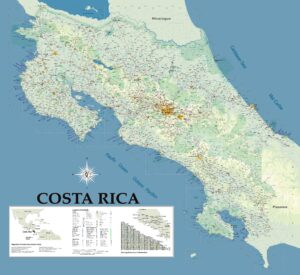 Carte touristique de la république du Costa Rica.