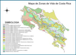 Carte des zones de vie du Costa Rica.