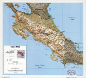 Carte en relief ombré du Costa Rica de 1991 de la CIA.