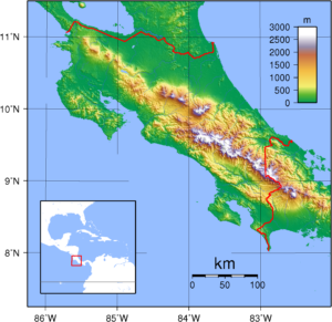 Carte topographique du Costa Rica.