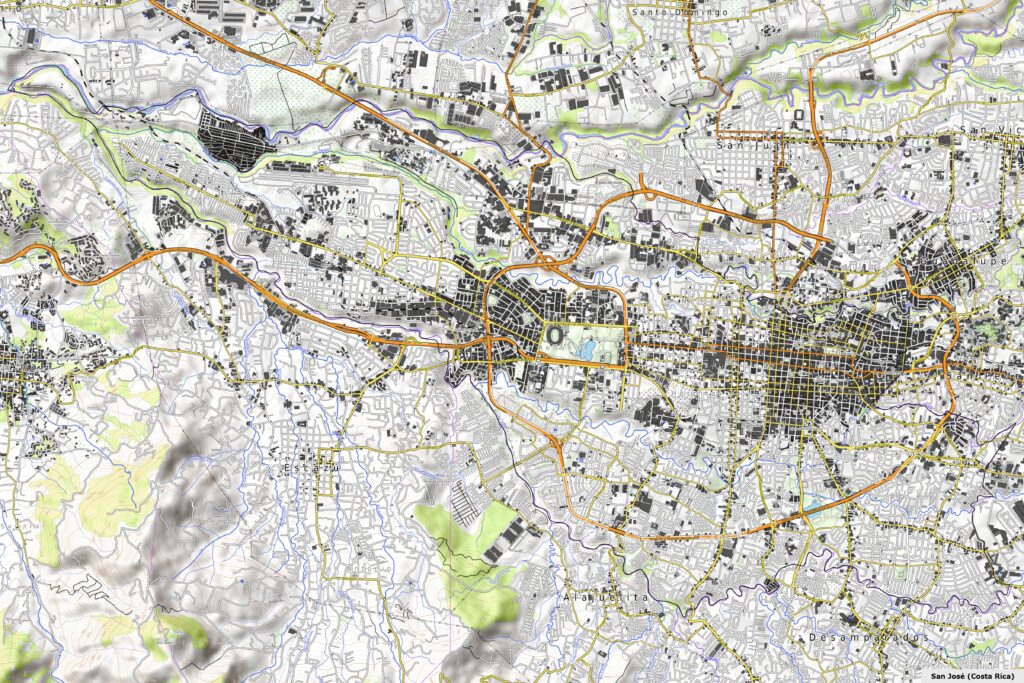 Carte de San José, Costa Rica.