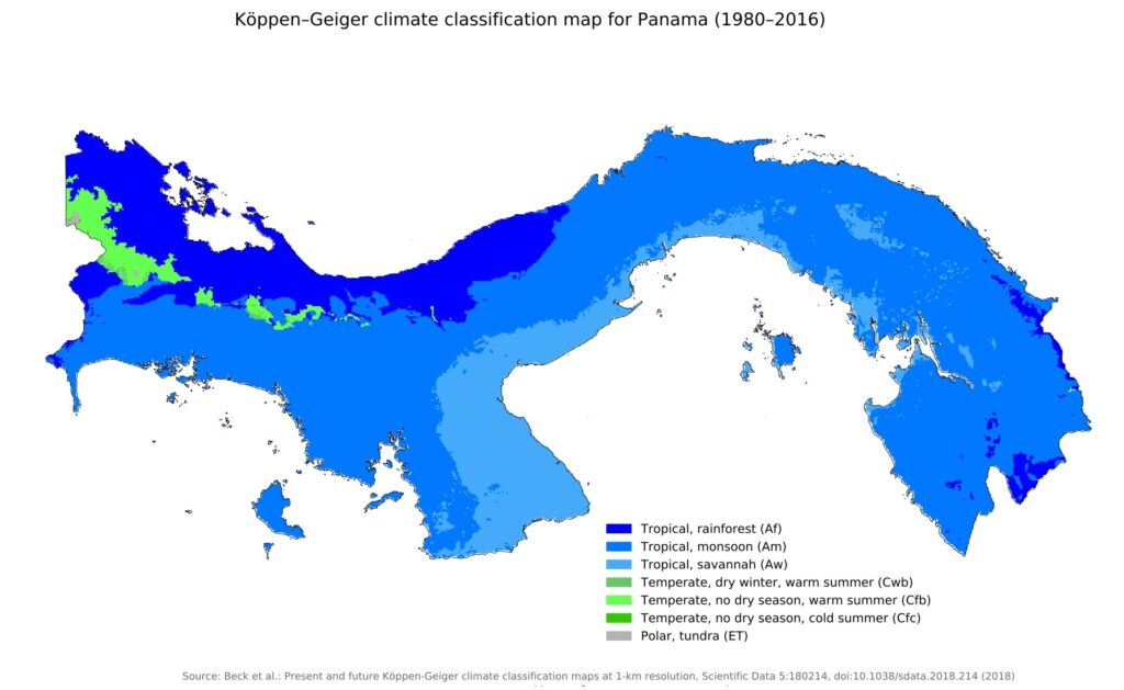 Carte climatique du Panama.