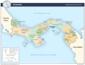 Carte de la division politico-administrative de la République du Panama.