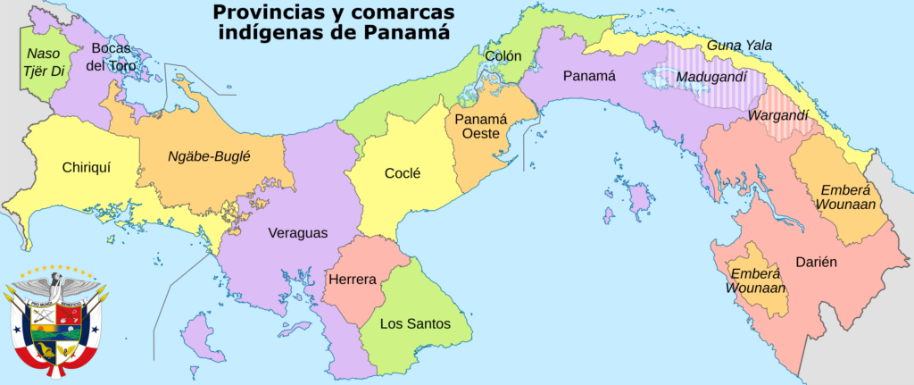 Carte des provinces et territoires indigènes du Panama.