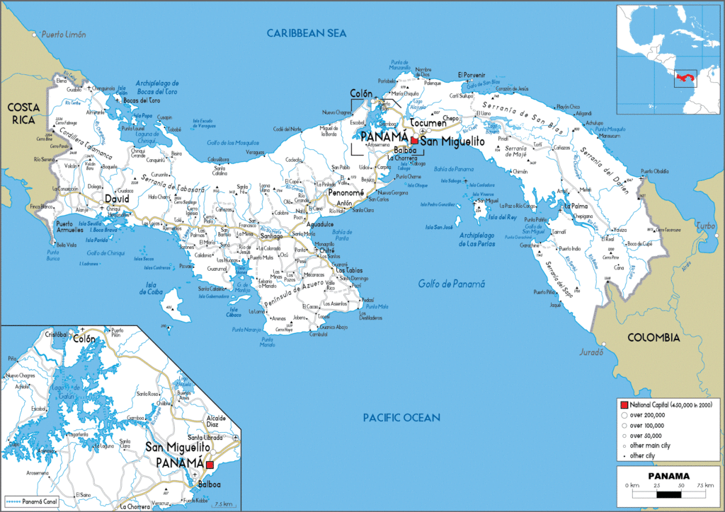 Carte routière du Panama.