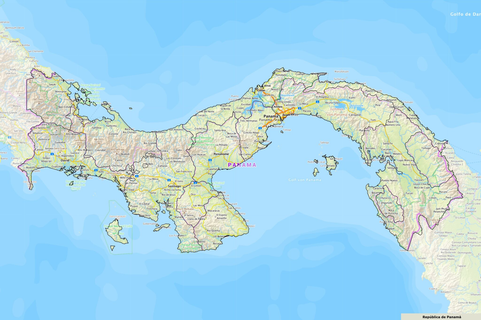 Carte physique du Panama