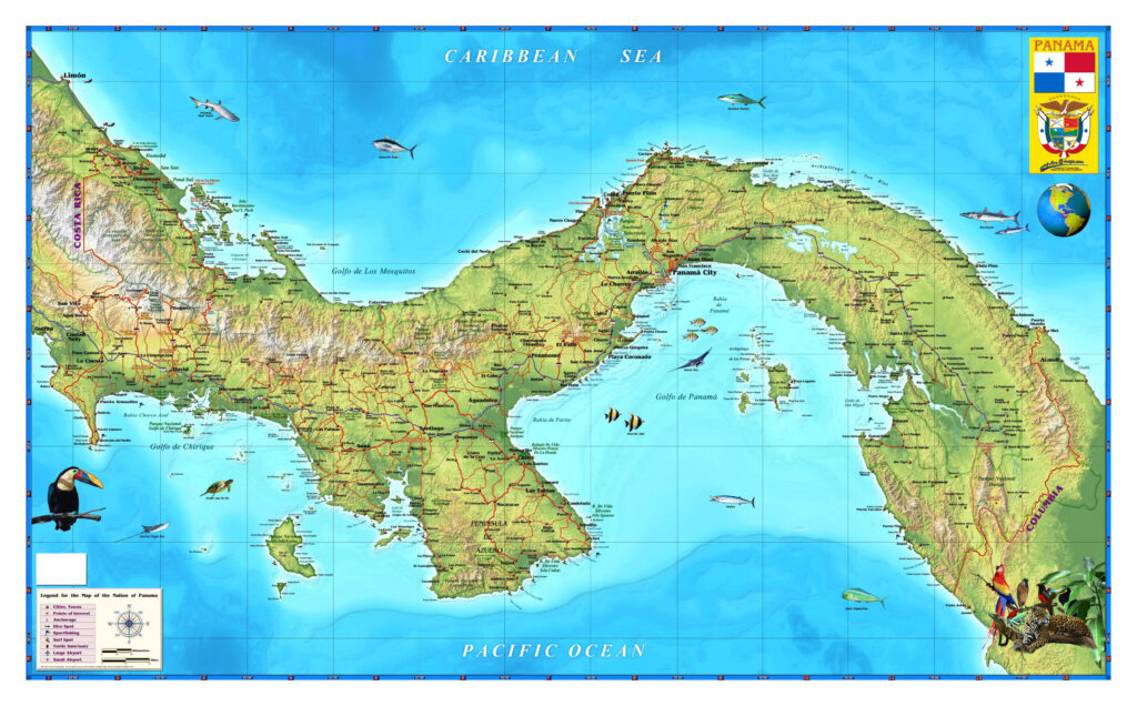 Carte physique du Panama.