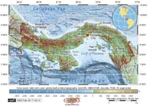 Carte topographique de la république du Panama.