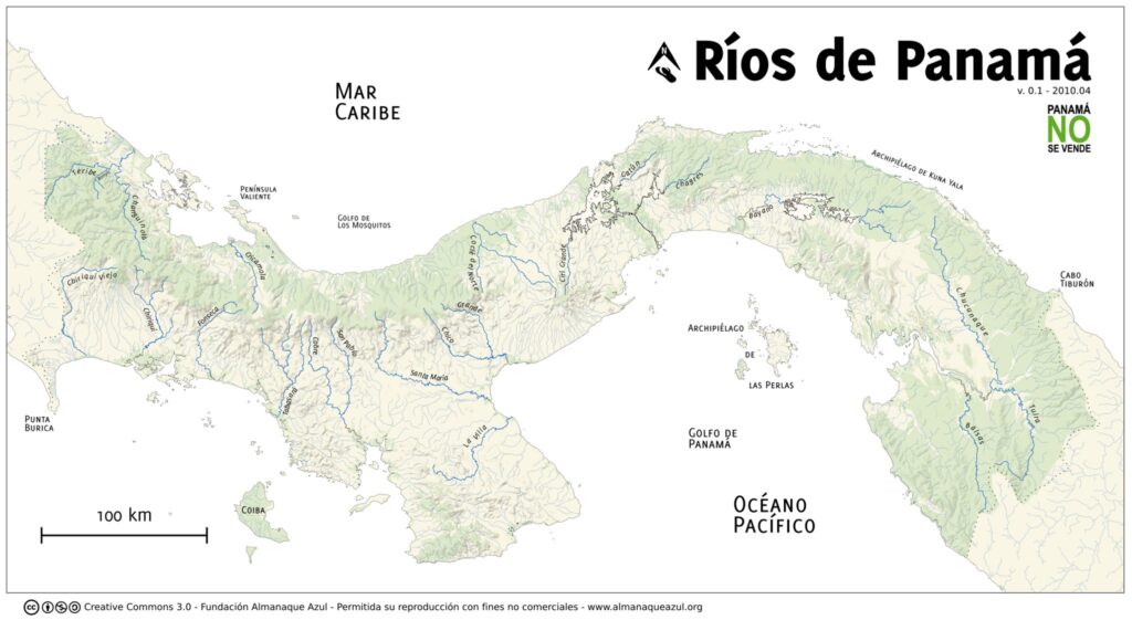 Carte des cours d'eau du Panama.