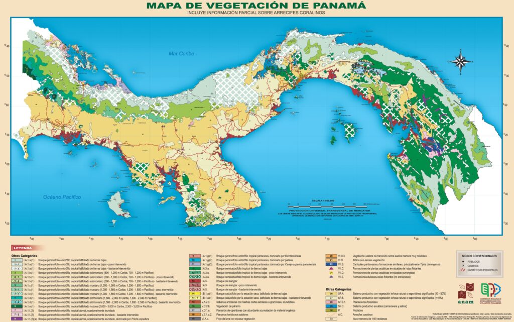 Carte de la végétation du Panama.