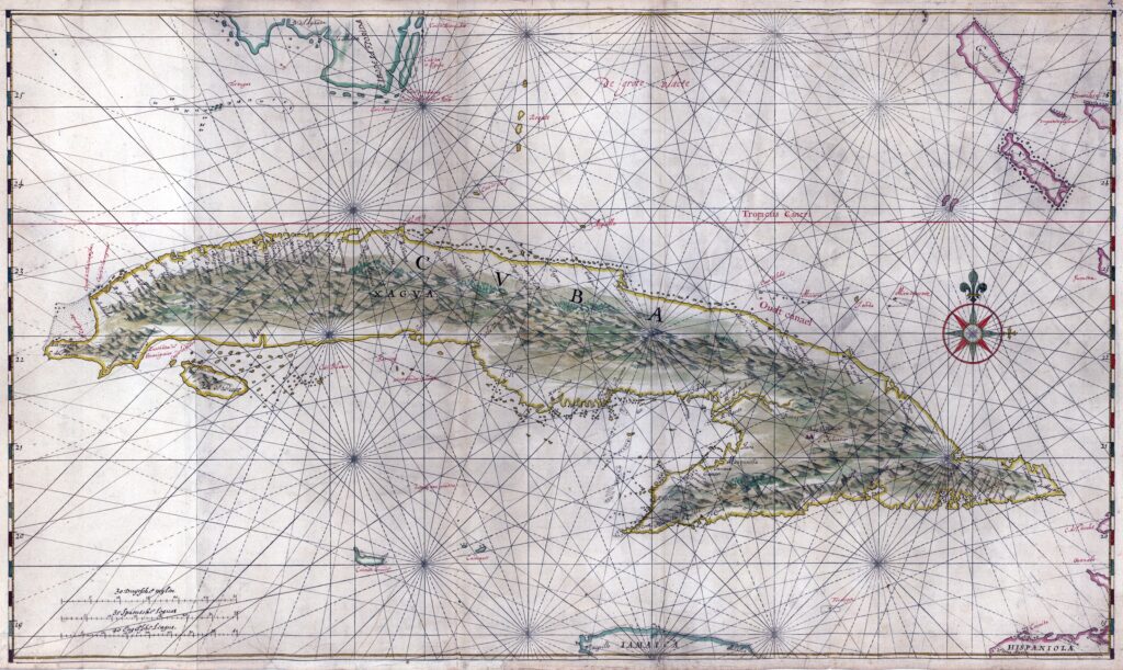 Carte de l'île de Cuba dans son intégralité, datant de 1639.